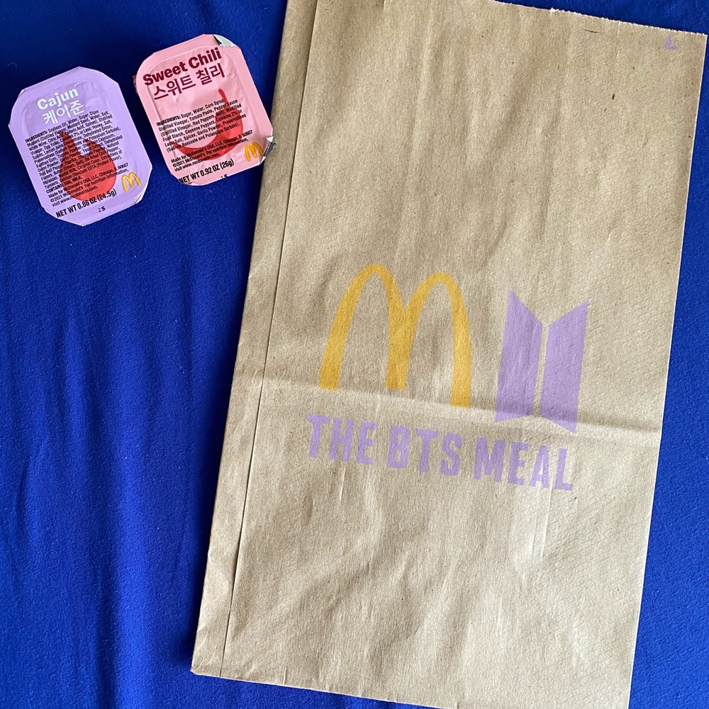 Unused BTS McDonalds bag with sauces.